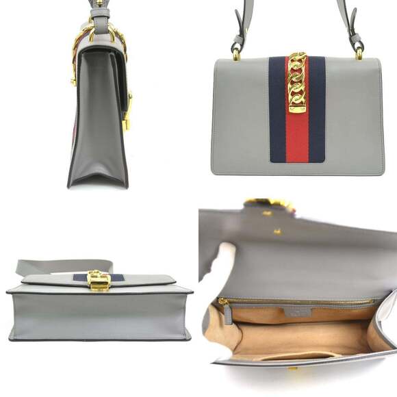 GUCCI Authentic Gray Leather Sylvie Shoulder Bag - Picture 2 of 5